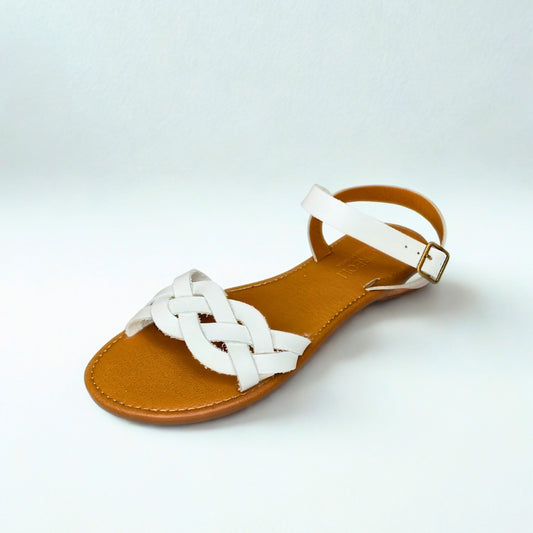 Andreoli white INTERTWINED bar strap sandal