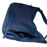 Gia Leather Hobo Shoulder Bag - Navy