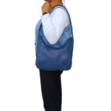 Gia Leather Hobo Shoulder Bag - Navy