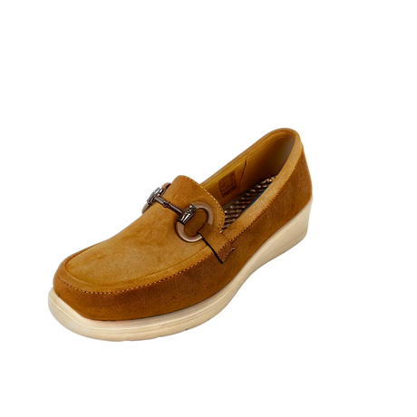 Cushion Walk Comfort Wedge Loafers with Chain Detail - Camel – side view