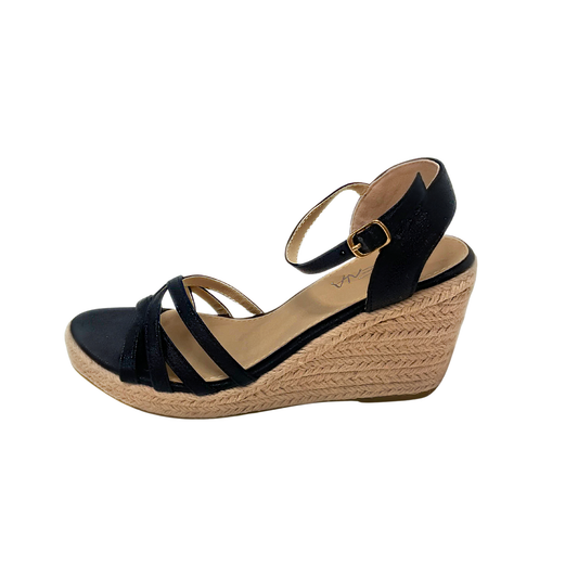 Geena Criss Cross Strappy Espadrille Wedge - Black