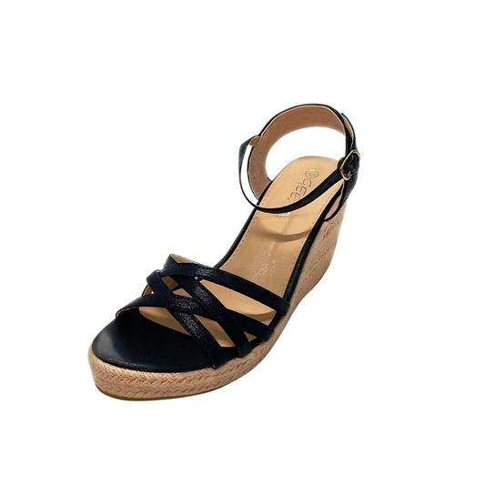 Geena Criss Cross Strappy Espadrille Wedge - Black