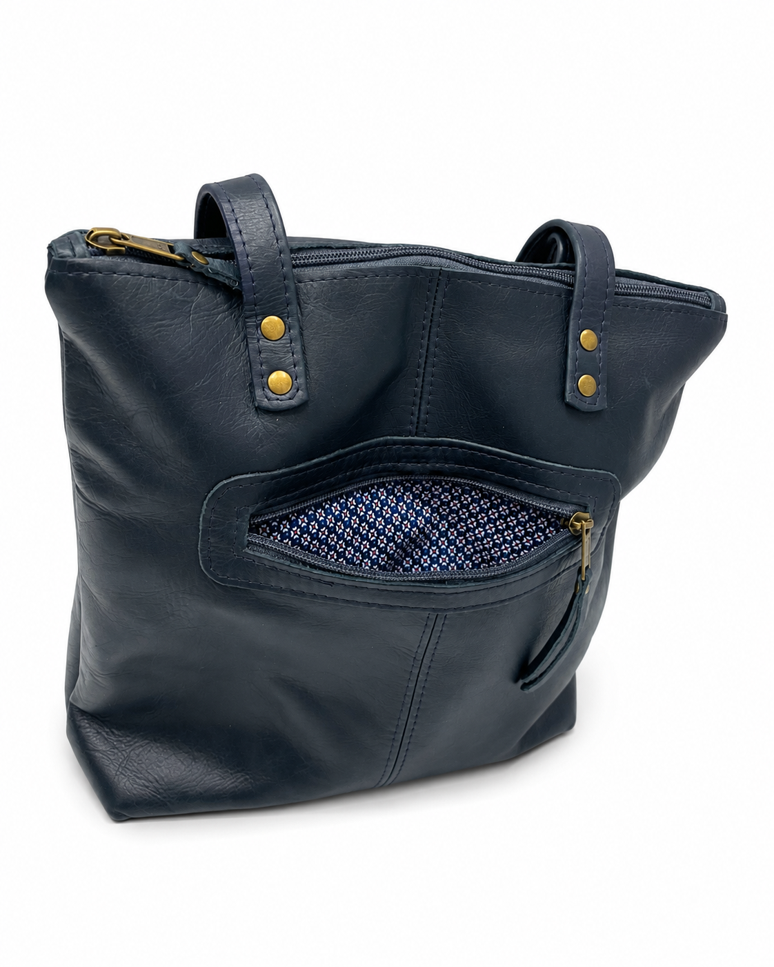 Gia Leather Hannah Tote Bag - Navy