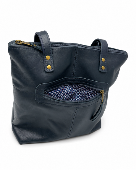 Gia Leather Hannah Tote Bag - Navy