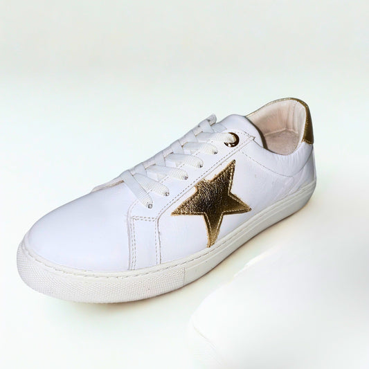 Gia white leather sneaker with gold star detail
