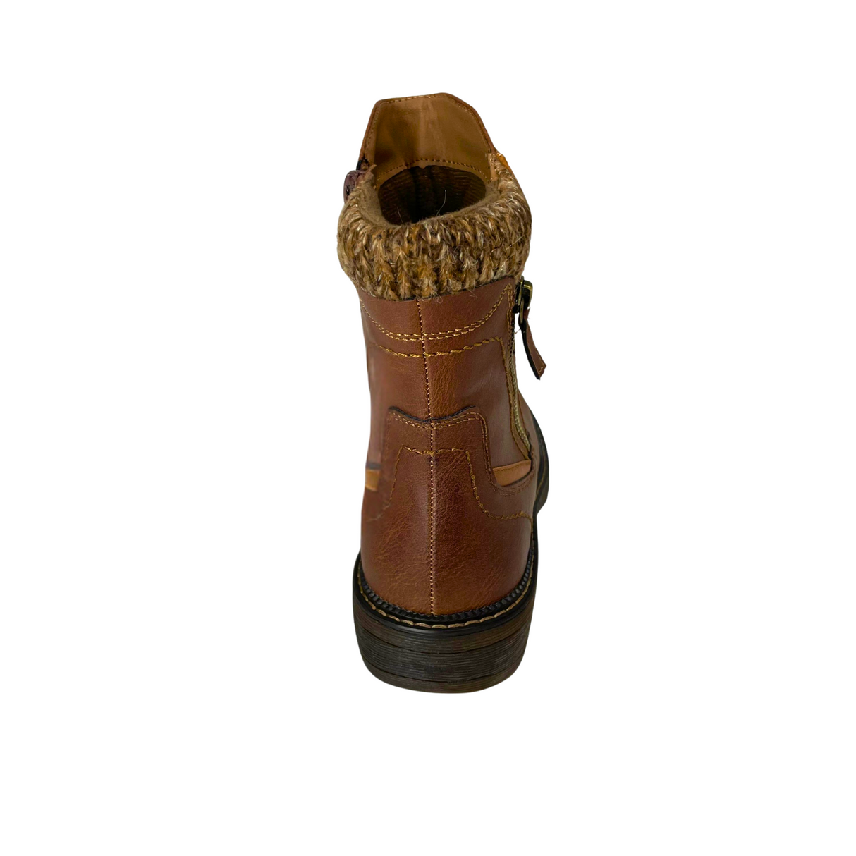 Savoy Mid-Ankle Boots with Stitched Panels - Brown – detail shot