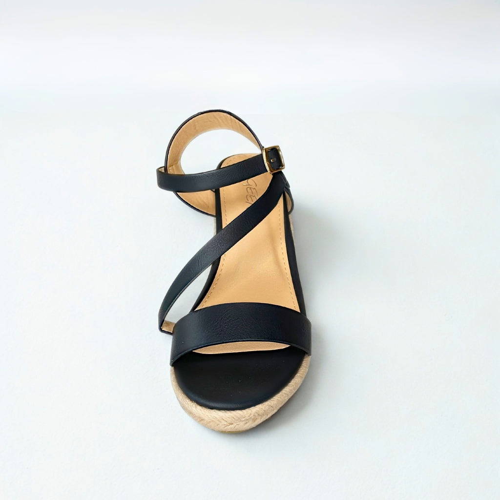 Geena black CROSS STRAP espadrille wedge
