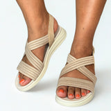 Queue Khaki Cross Over Velcro Strap Sandal – detail shot