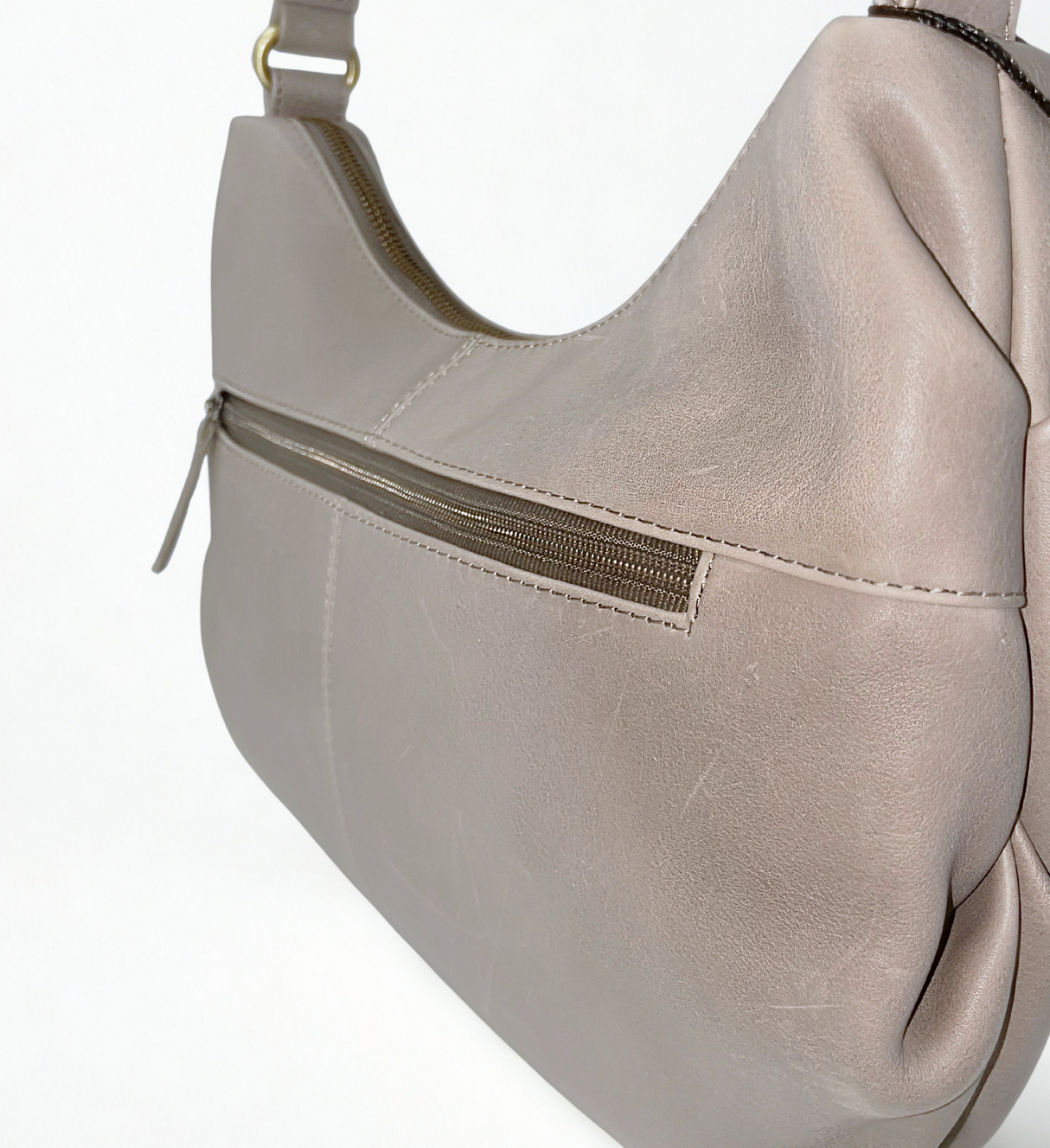 Gia Leather Curved Top Shoulder Bag - Taupe
