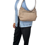 Gia Leather Curved Top Shoulder Bag - Taupe