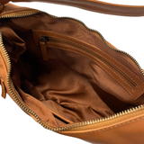 Gia Leather Curved Top Shoulder Bag - Camel