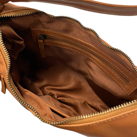 Gia Leather Curved Top Shoulder Bag - Camel