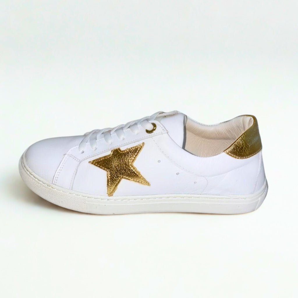 Gia white leather sneaker with gold star detail