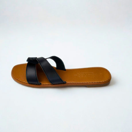 Andreoli Black Leather Intertwined Slide – side view