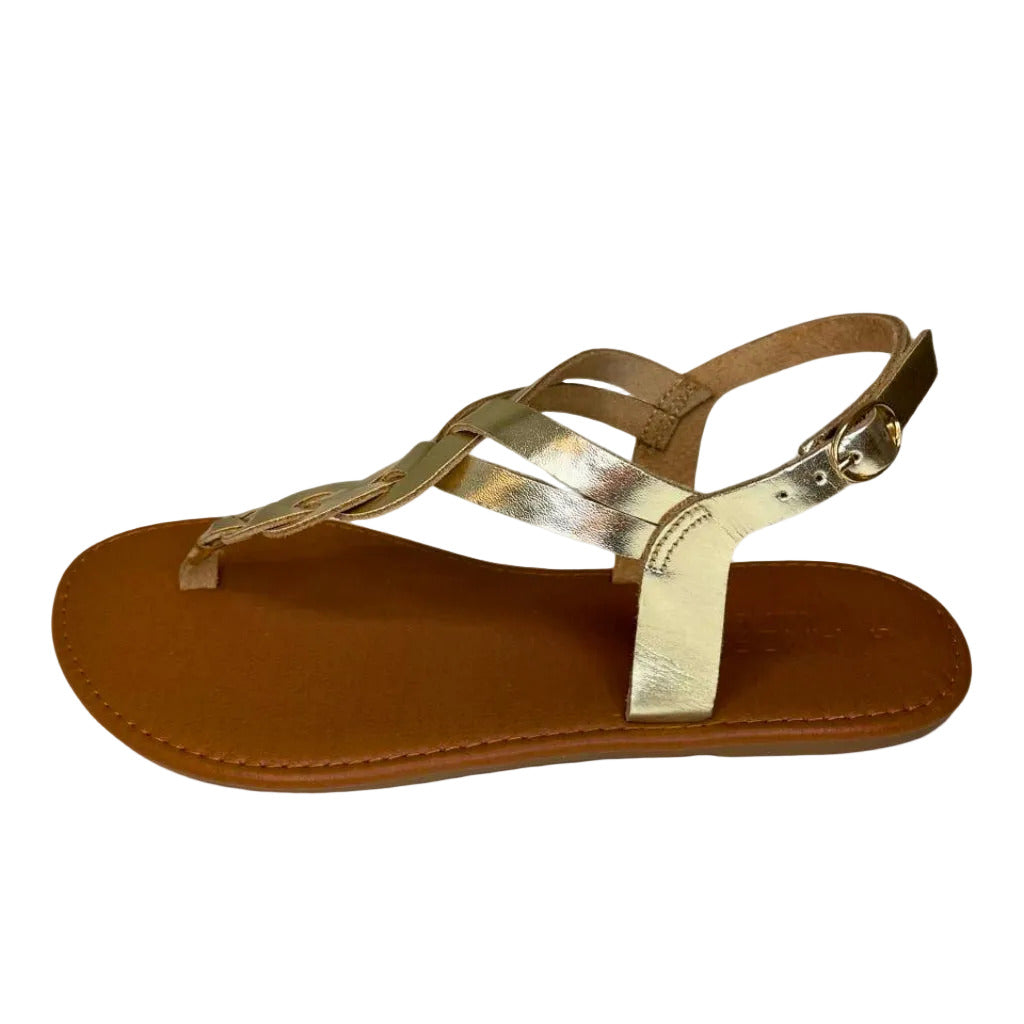 Andreoli Gold Leather Intertwined Slingback – side view