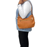Gia Leather Curved Top Shoulder Bag - Camel