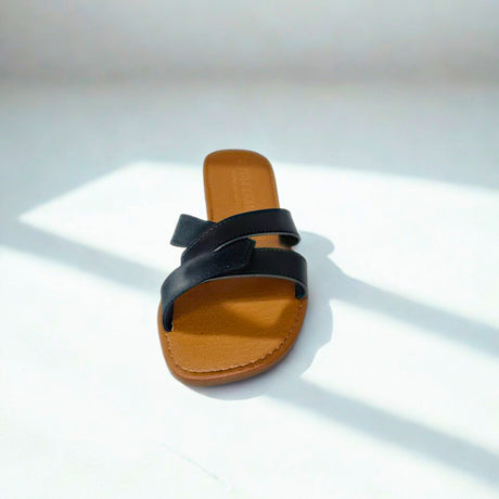 Andreoli Black Leather Intertwined Slide – front view