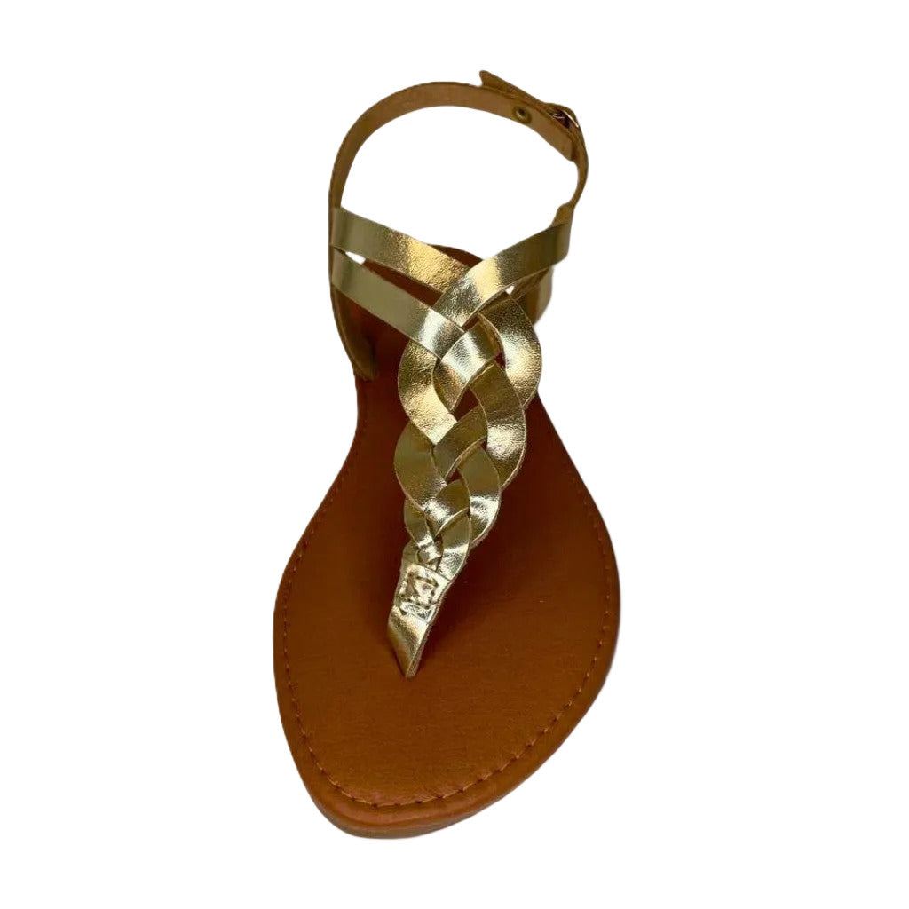 Andreoli Gold Leather Intertwined Slingback – front view