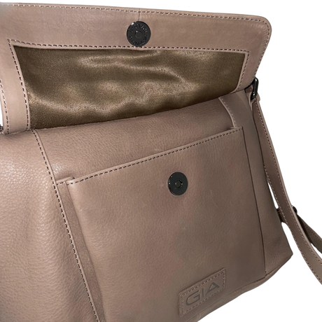 Gia Leather Fold Over Flap Bag - Taupe