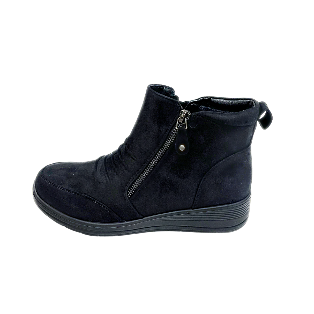 Savoy Wedge Ankle Boot with Zip Detail - Black