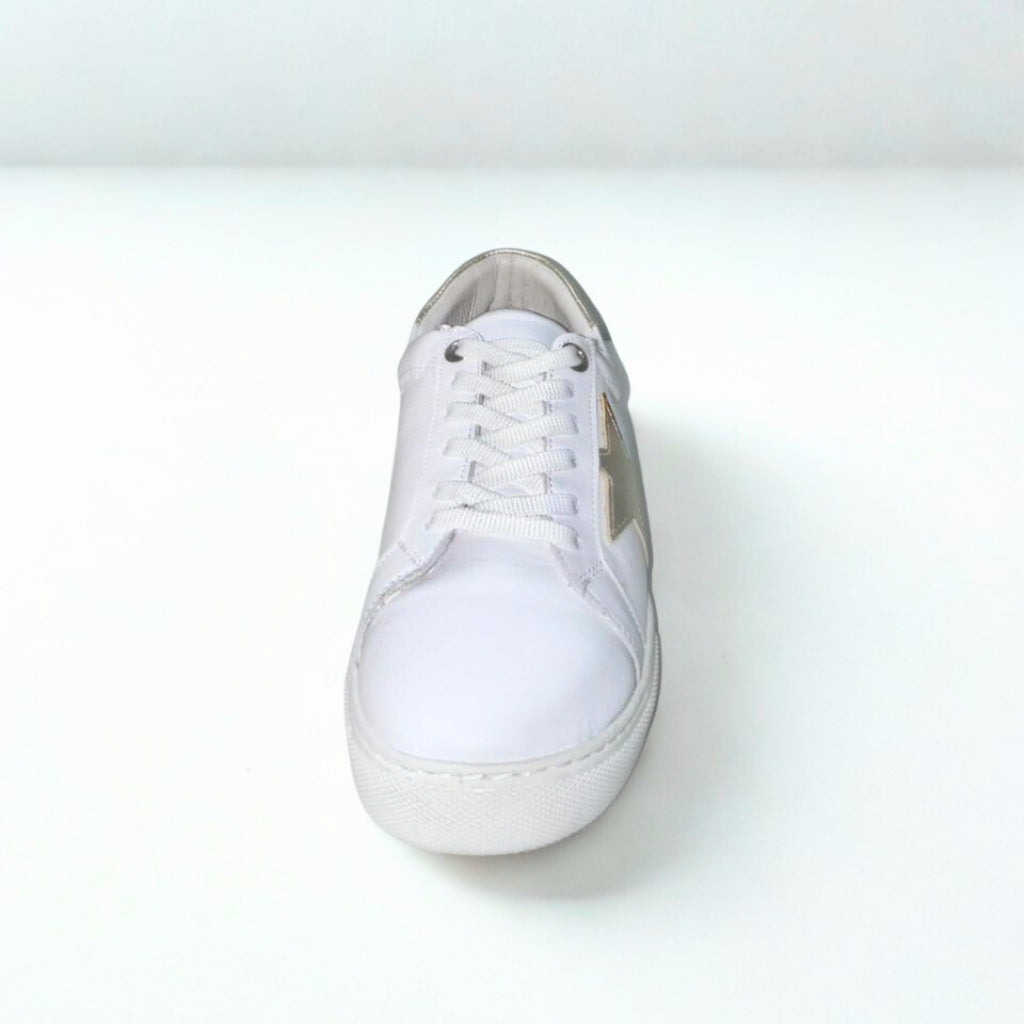 Gia white leather sneaker with gold star detail