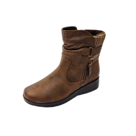 Savoy Tweed Zip Detail Brown Boot – side view