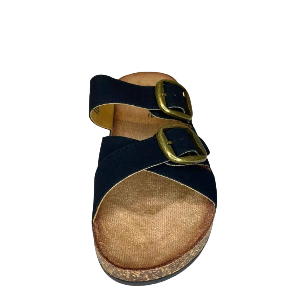 Queue Black Criss Cross Double Buckle Birkie – front view