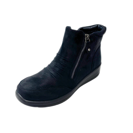 Savoy Wedge Ankle Boot with Zip Detail - Black