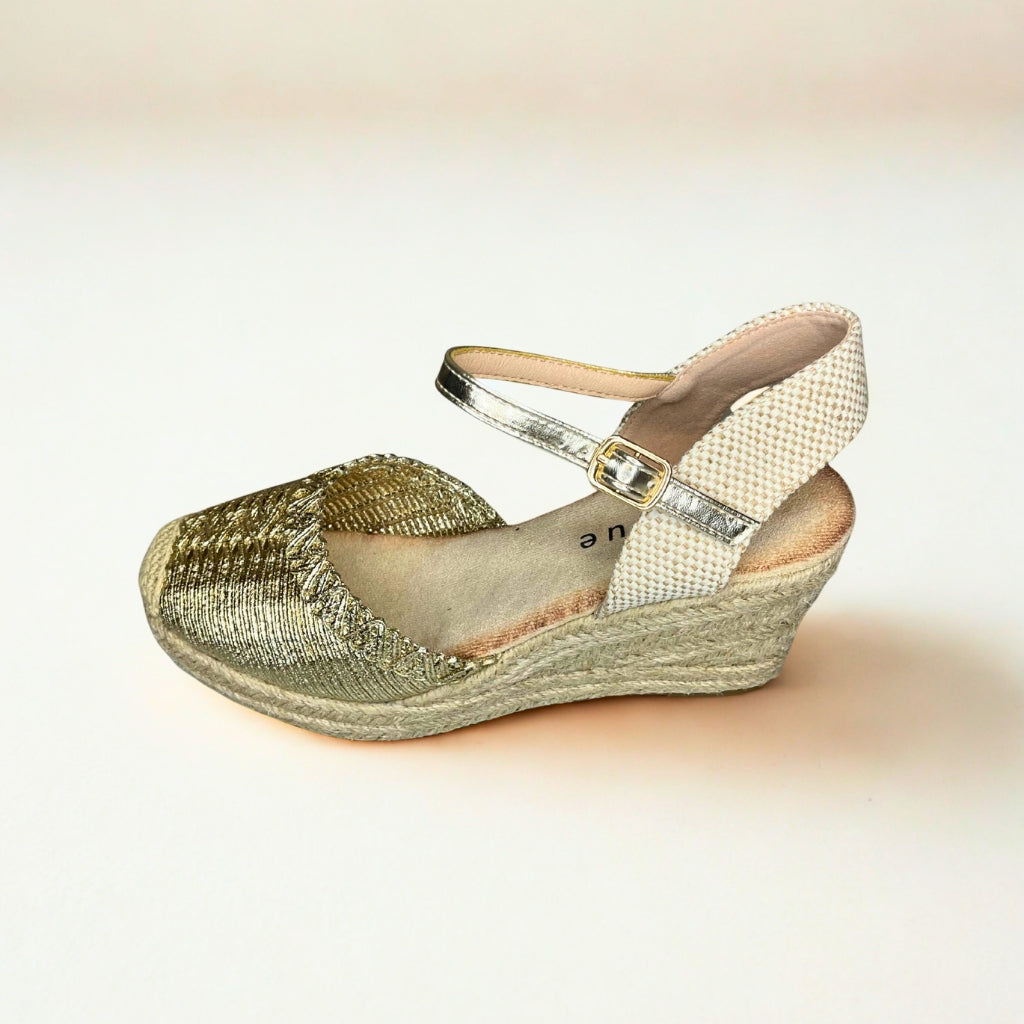 Queue gold metallic espadrille wedge