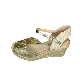 Queue Gold Metallic Espadrille Wedge – side view