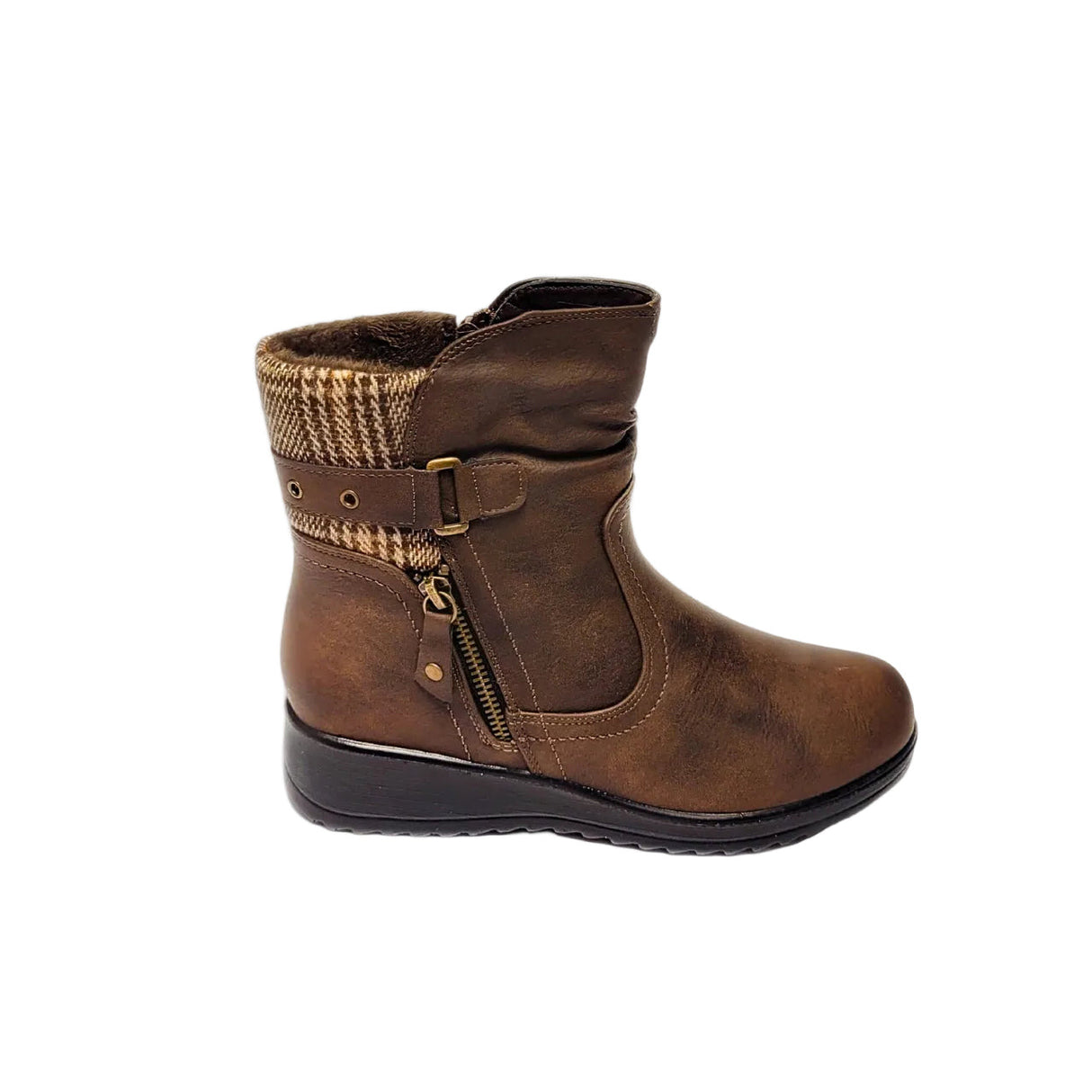 Savoy Tweed Zip Detail Brown Boot – detail shot