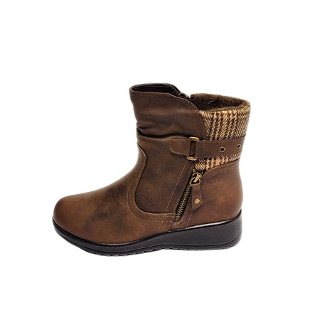 Savoy Tweed Zip Detail Brown Boot – detail shot