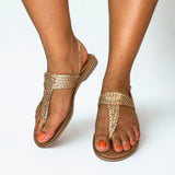 Gia Gold Leather Weave Slingback Sandal – detail shot