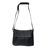 Gia Leather Fold Over Flap Bag - Black