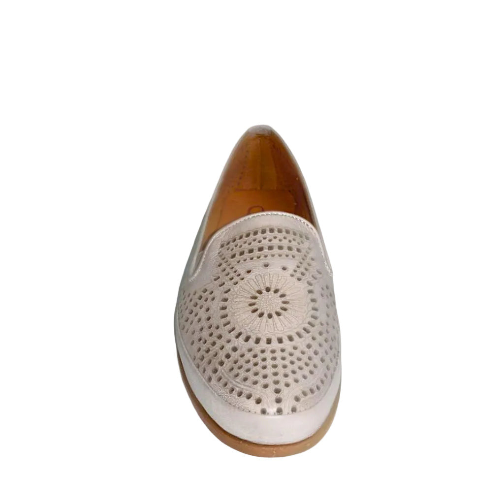 Gia Silver Grey Leather Cut Out Loafer – front view