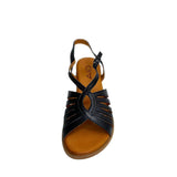 Gia Black Leather Strappy Backstrap Sandal – front view