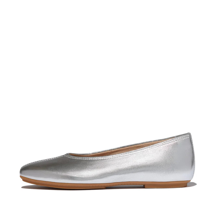 Fitflop Delicato High-Cut Metallic Soft-Leather Ballet Flats - Silver