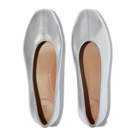 Fitflop Delicato High-Cut Metallic Soft-Leather Ballet Flats - Silver
