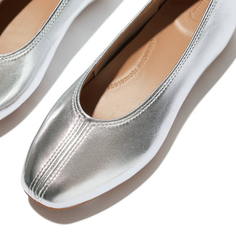 Fitflop Delicato High-Cut Metallic Soft-Leather Ballet Flats - Silver