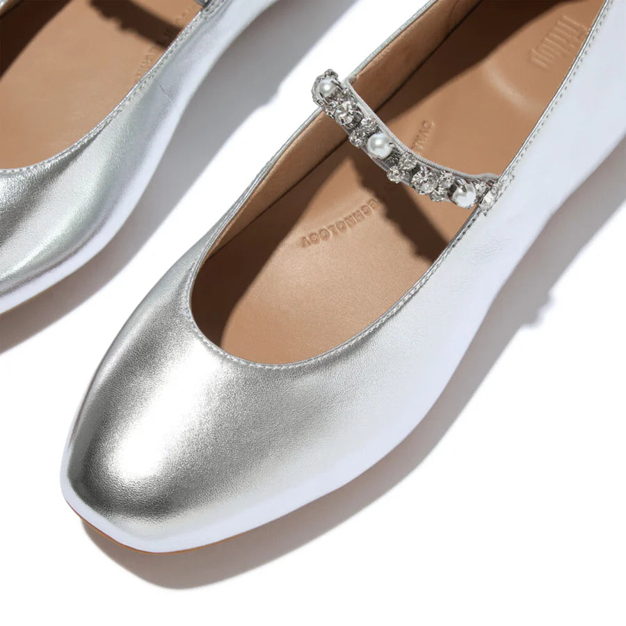 Fitflop Silver Delicato Crystal Soft-leather Mary Janes – detail shot