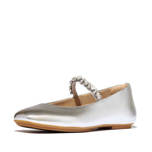 Fitflop silver DELICATO crystal soft-leather mary janes