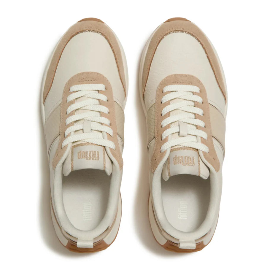 Fitflop F-MODE Flow Snake Glitter Trainers - Platino/Hazelnut
