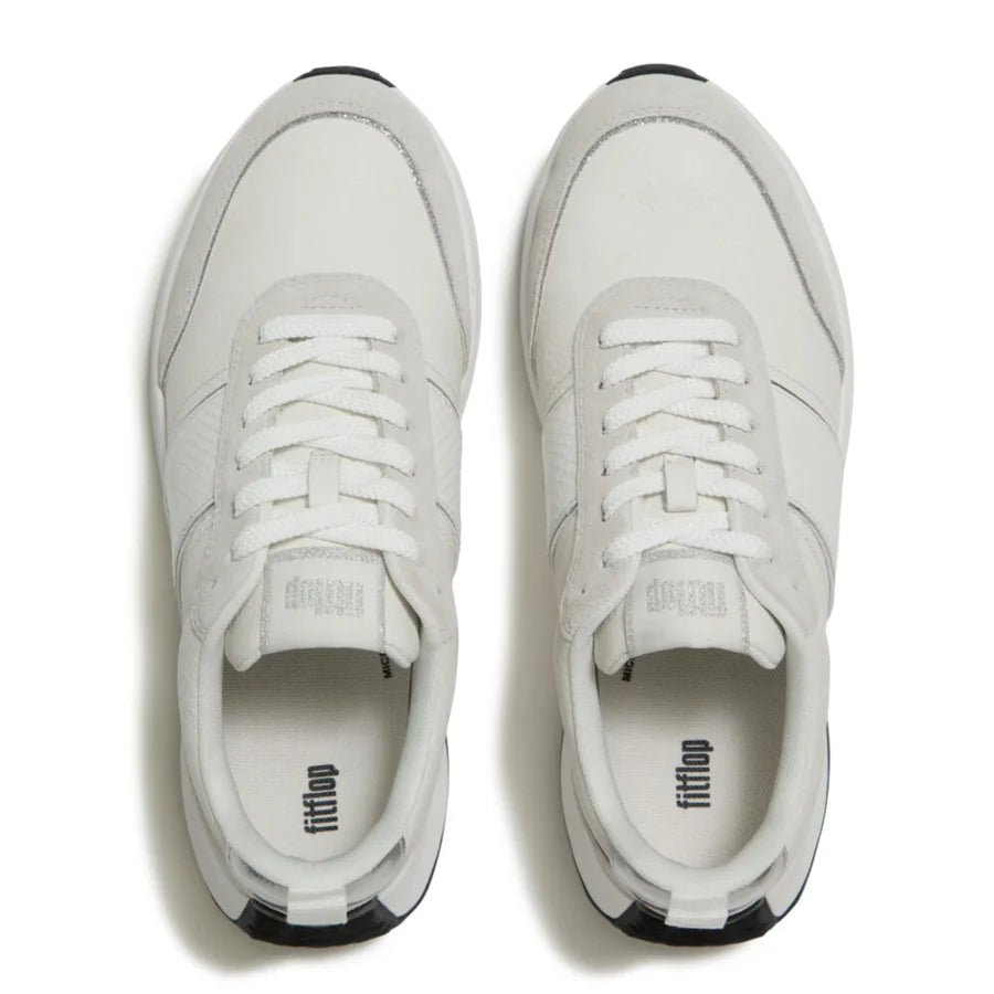 Fitflop F-MODE Flow Snake Glitter Trainers -  Silver/Urban White