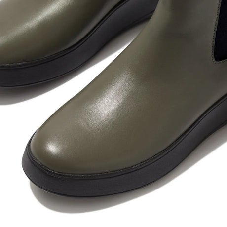 Fitflop F-MODE Leather Flatform Chelsea Boots - Olive