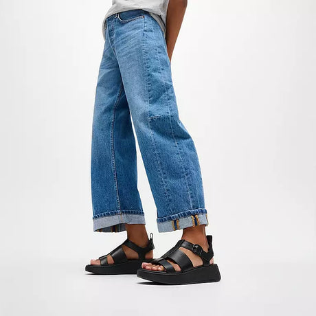 Fitflop F-MODE Leather Flatform Fisherman Sandals - Black