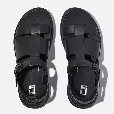Fitflop F-MODE Leather Flatform Fisherman Sandals - Black