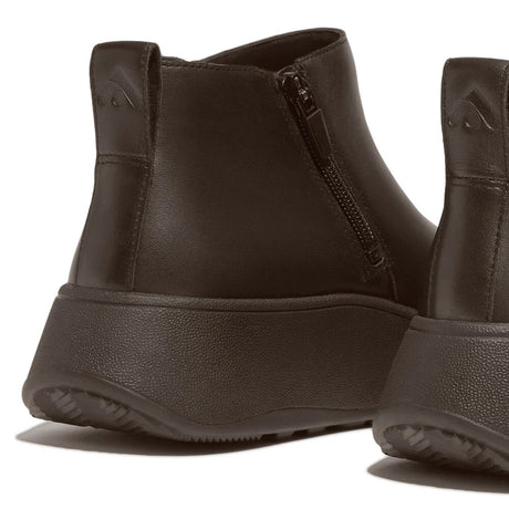 Fitflop F-MODE Leather Flatform Zip Ankle Boots - Chocolate Brown