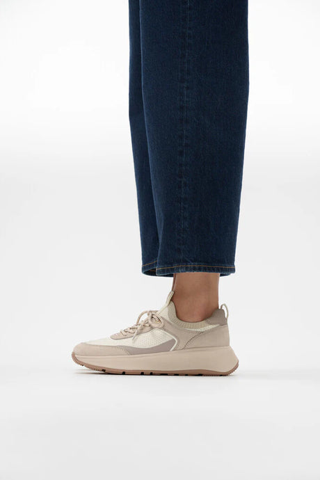 Fitflop F-mode Suede/knit Flatform Stone/cream Trainer