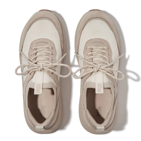 Fitflop F-mode Suede/knit Flatform Stone/cream Trainer