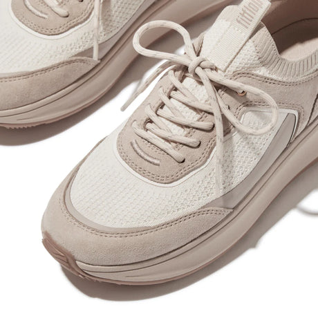 Fitflop F-mode Suede/knit Flatform Stone/cream Trainer